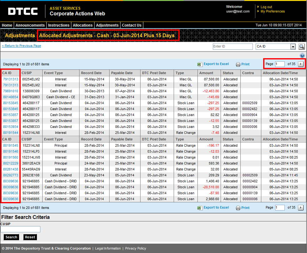 Performing an Adjustment History Search