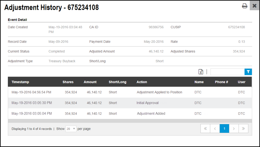 Viewing an Audit Trail History for a Position Adjustment