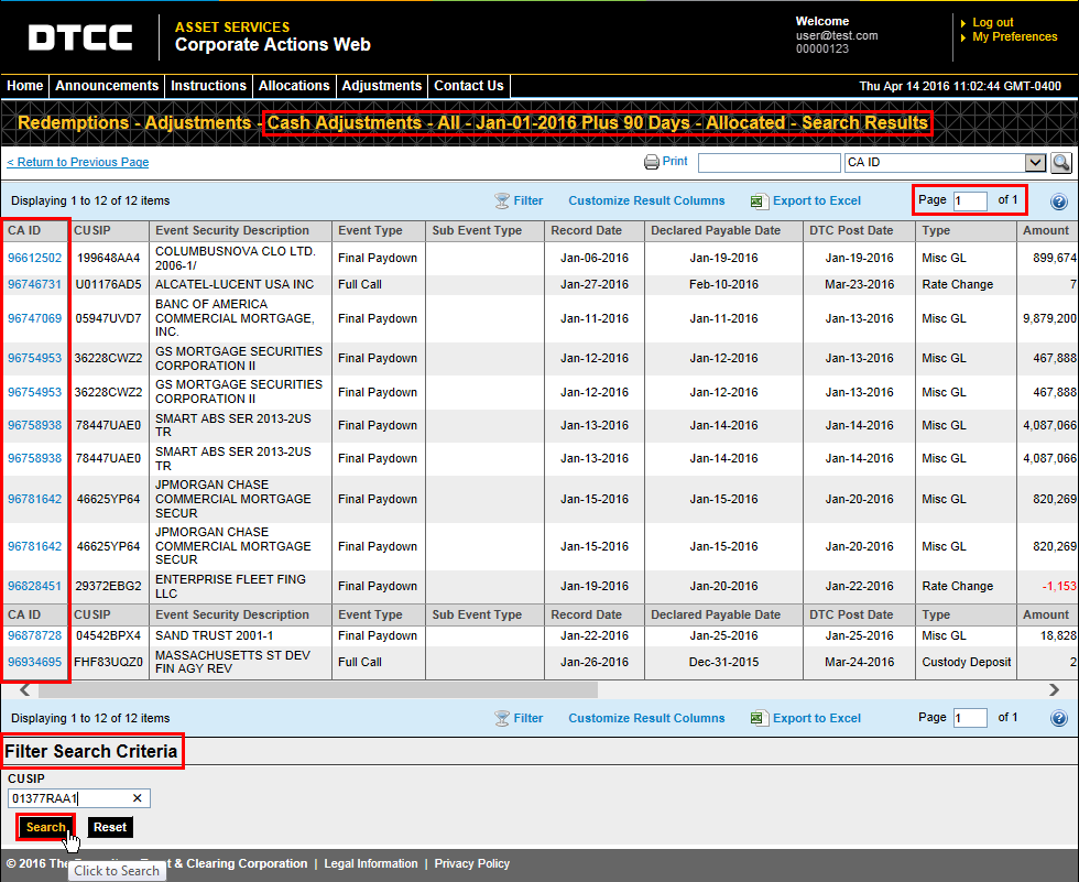 Performing an Adjustment History Search
