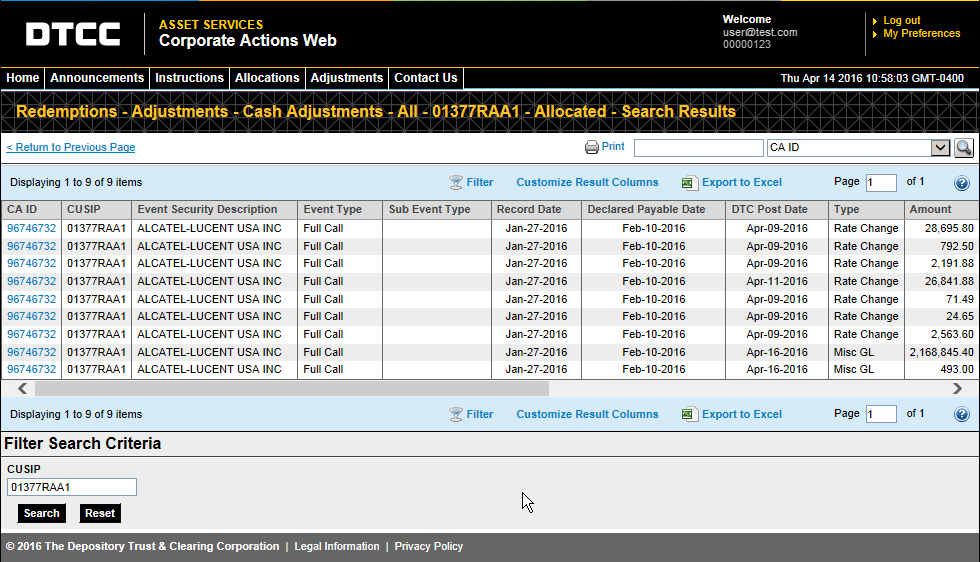 Performing an Adjustment History Search