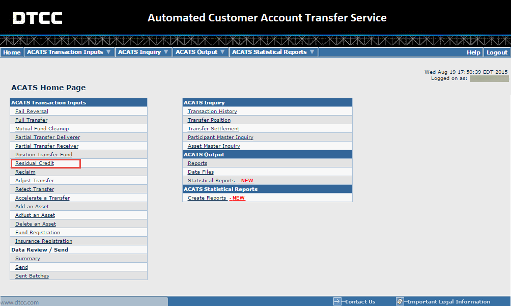 Residual Credits (RCR)