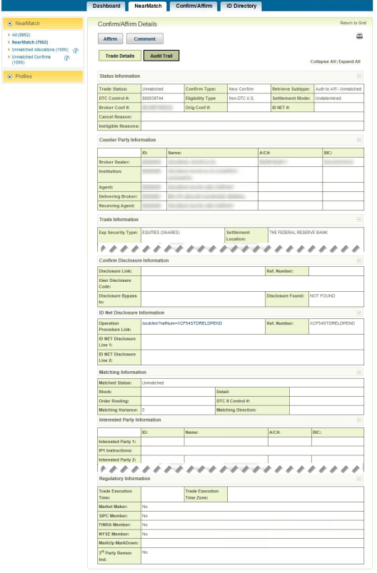 Confirm/Affirm Details in Near/Match