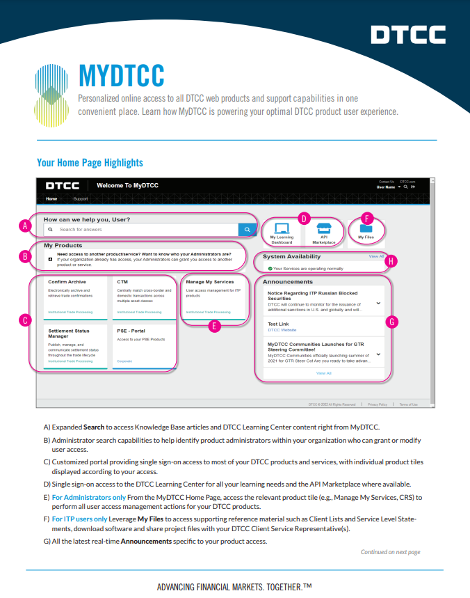 MyDTCC FeaturesGuide